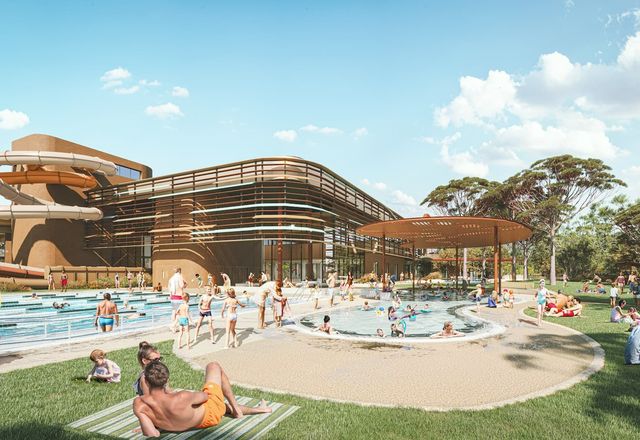 The proposed new Adelaide Aquatic Centre designed by JPE Design Studio, Warren and Mahoney and Yellaka (Karl Winda Telfer).