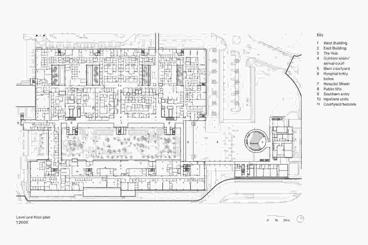 Level one floor plan of Sunshine Coast University Hospital by Architectus and HDR.