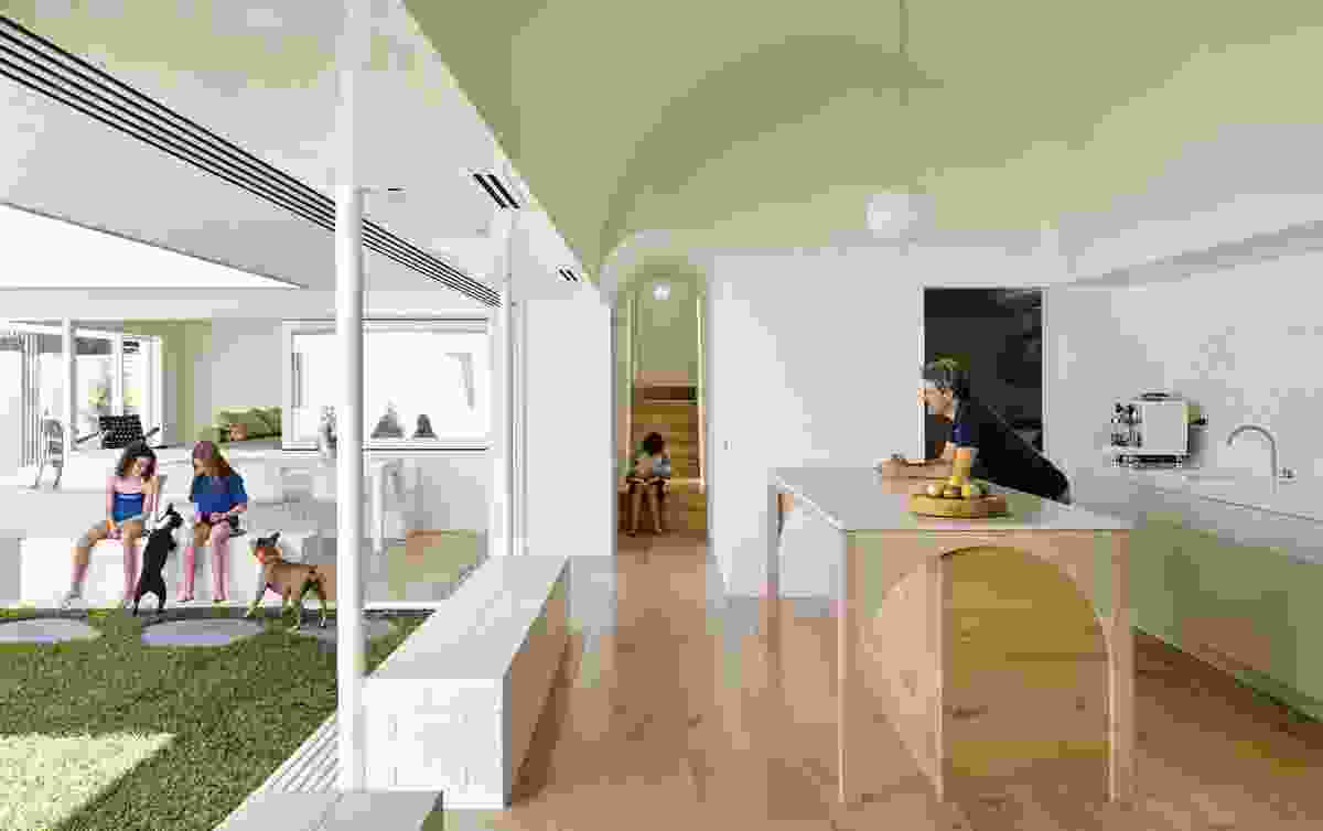 A new focus on the preparation, presentation and consumption of food in Australian culture can be read in tandem with the resurgence of the butler’s pantry in residential design. At Hogg and Lamb’s B&B Residence (2017) in Brisbane, the kitchen and its ancillary spaces are celebrated with a barrel-vaulted ceiling.