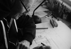 Gabriel at the drawing board, 2016.