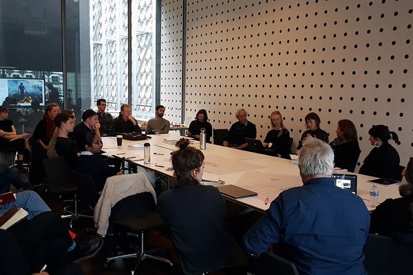 Practitioners, academics and students from the landscape profession participating in a conversation with farmer, writer and researcher Charles Massy at RMIT University.