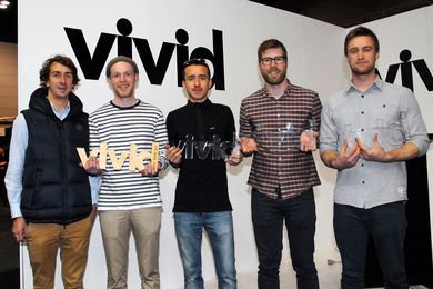 2013 VIVID winners (L–R): Dale Hardiman, Adam Lynch, Ali Sattarpanah, Chris Vincent and Hugh Altschwager.