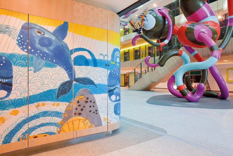 Royal Children's Hospital in Melbourne by Bates Smart and Billard Lease. Büro North conducted research with 500 children to develop a wayfinding strategy for the hospital.