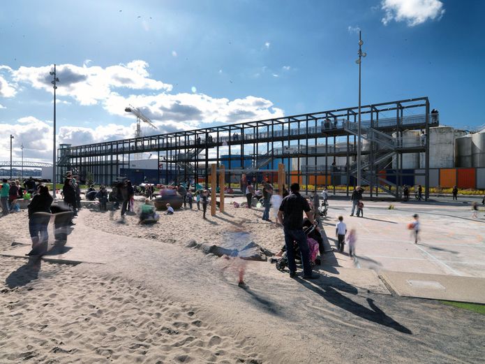 The centrally located playground designed by Isthmus Group.