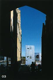 Federation Square seem from the city’s laneways. Looking from Flinders Lane, through St Paul’s, to the eastern shard. Image: Derek Swalwell.