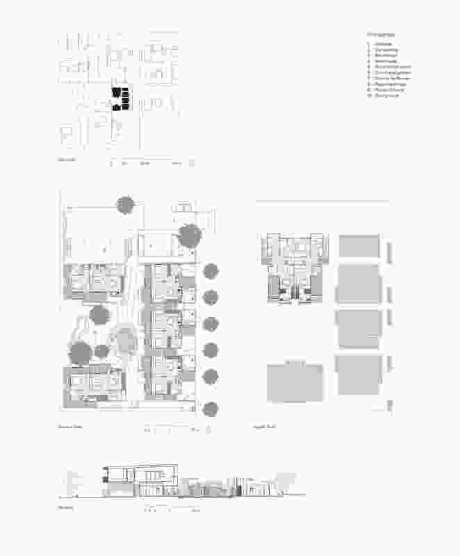 Plans and section of Anne Street Garden Villas by Anna O'Gorman Architect.