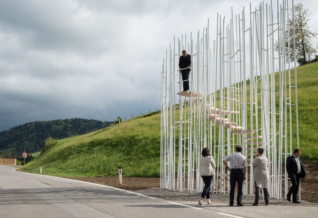 In 2014, the small Austrian village of Krumbach invited seven international architects to design bus stops for the town, including Bränden stop by Sou Fujimoto.