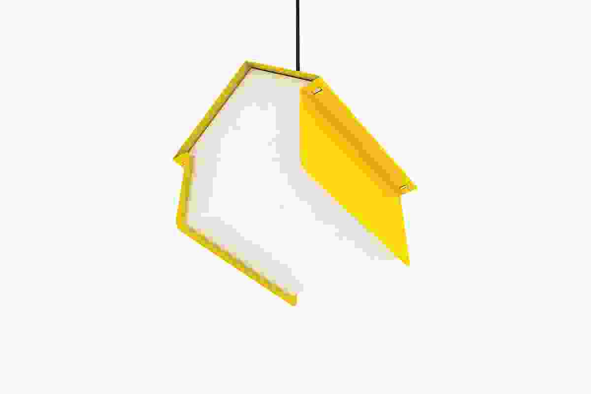 The Hut pendant light made from folded acrylic and folded steel.
