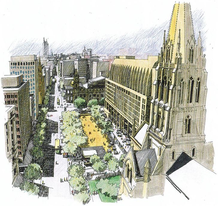 Concept sketches for the City Square site by Geoff Falk.