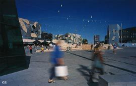 View from the corner of Flinders Street and St Kilda Road, across St Paul’s Plaza. Image: Derek Swalwell.