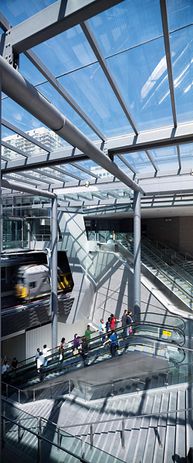 The pedestrian link to Victoria Avenue. Escalators, stairs, lifts and clear views connect different levels of the interchange with each other and surrounding streets.