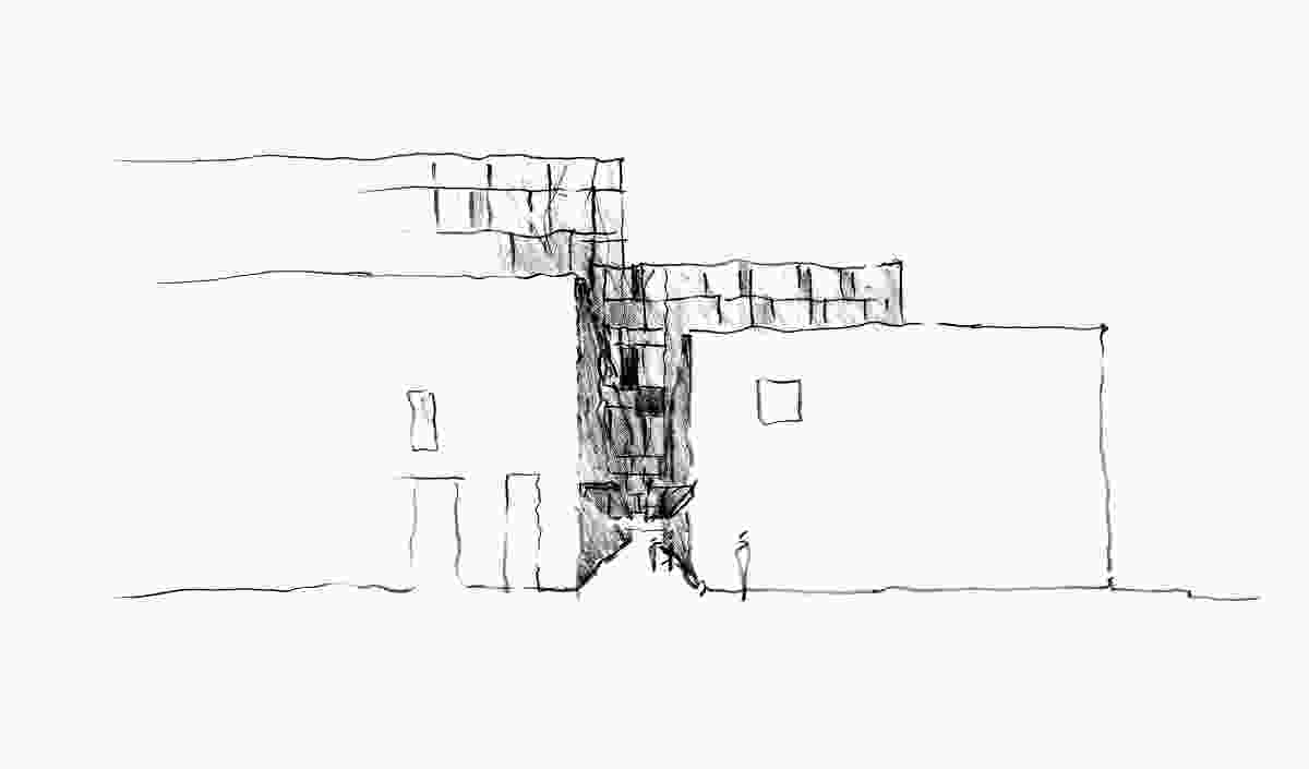 A concept sketch exploring connections between the two buildings.