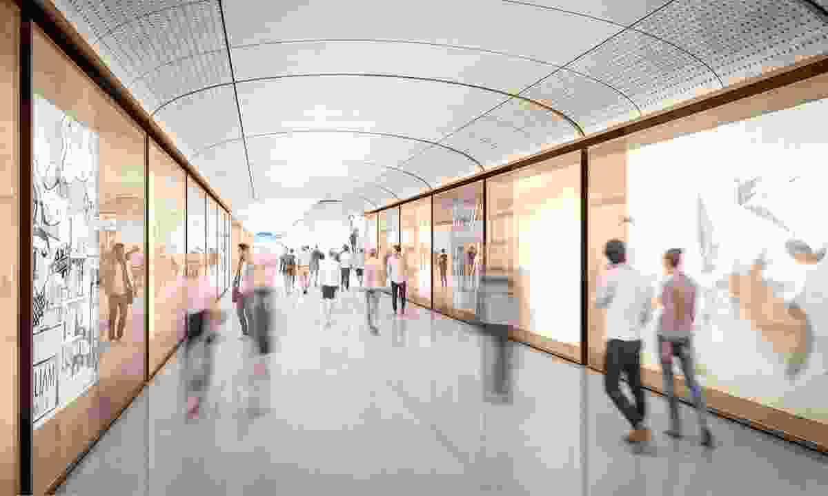 A proposed underground concourse in the Martin Place metro station development designed by Grimshaw Architects, Johnson Pilton Walker and Tzannes.