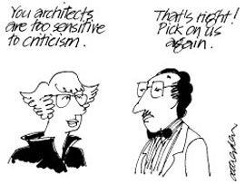 Bruce Angle and Associates cartoons by Geoffrey
Atherden were featured in Architecture Australiafrom
January 1984 to June 1990 and illustrated the
associated publication What, if anything, is an
architect?by Tom Heath.