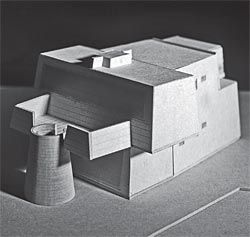 Student
models of two of Peter
Burns’s beach house
designs, constructed
from the architect’s
drawings.