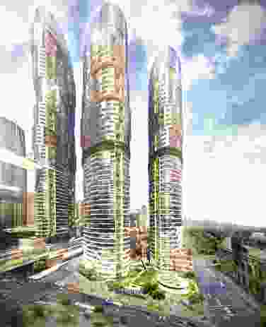 Proposed new residential towers in the proposed Queens Wharf Brisbane casino resort masterplanned by Jerde Partnership.