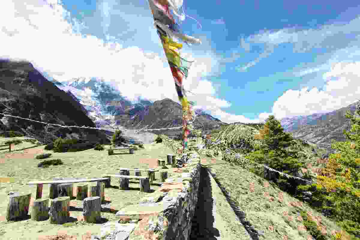 The Annapurna Circuit traces a number of landscape conditions, from lush subtropical valleys to barren mountain passes.