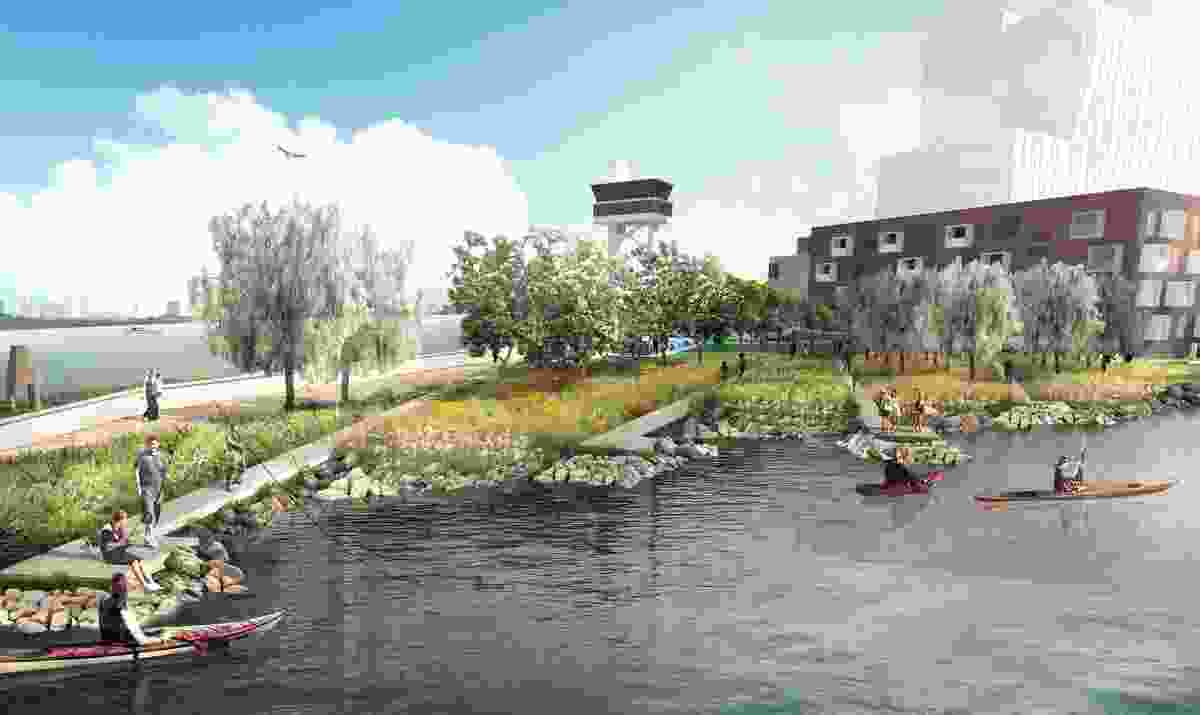 A proposed "eco park" in the Collins Wharf development.