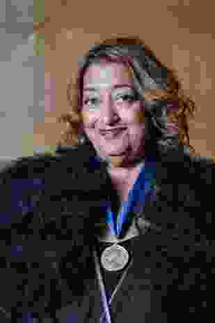 Zaha Hadid receiving the RIBA Royal Gold Medal in February 2016.
