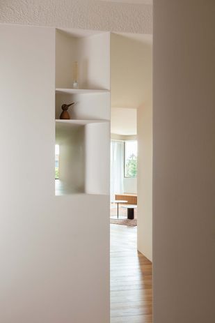 A viewing tunnel connects the entry to the kitchen and gives the apartment a better sense of arrival.