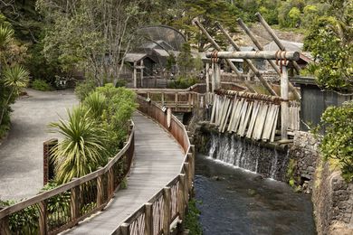 Replica kauri log dam, built on the banks of Motions Creek. The dam is based on the Kaiaraara Dam on Great Barrier Island built in the 1920s.
